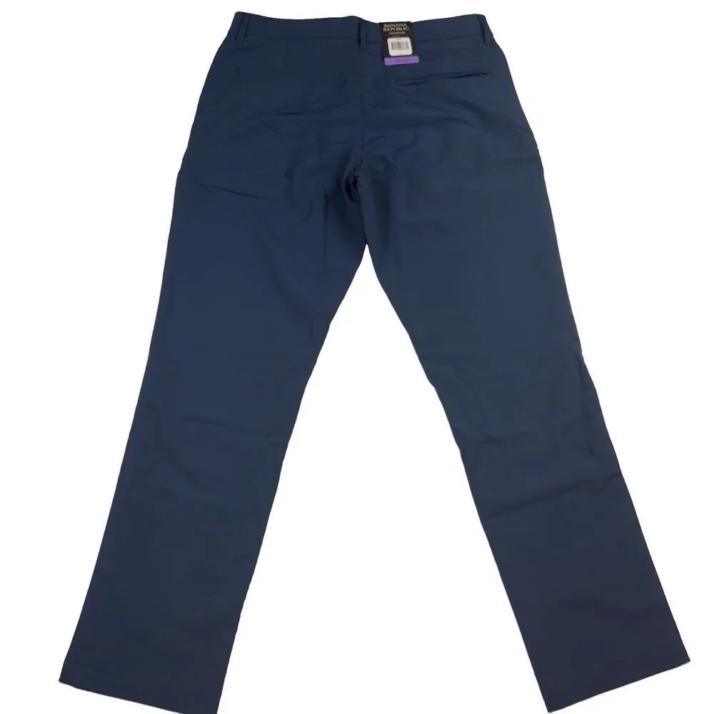 NWT Banana Republic Flat Front Pant Performance Mens 30x28 Blue 100%Polyester